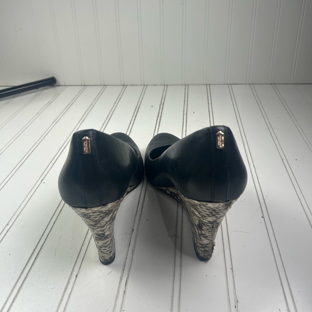 Coach Black Leather Wedge Heels Snakeskin Heel Women’s Size 10 - Picture 9 of 11